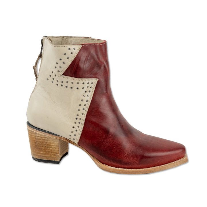 Freebird Matilda Red White Zig Zag Leather Studded Ankle Boot