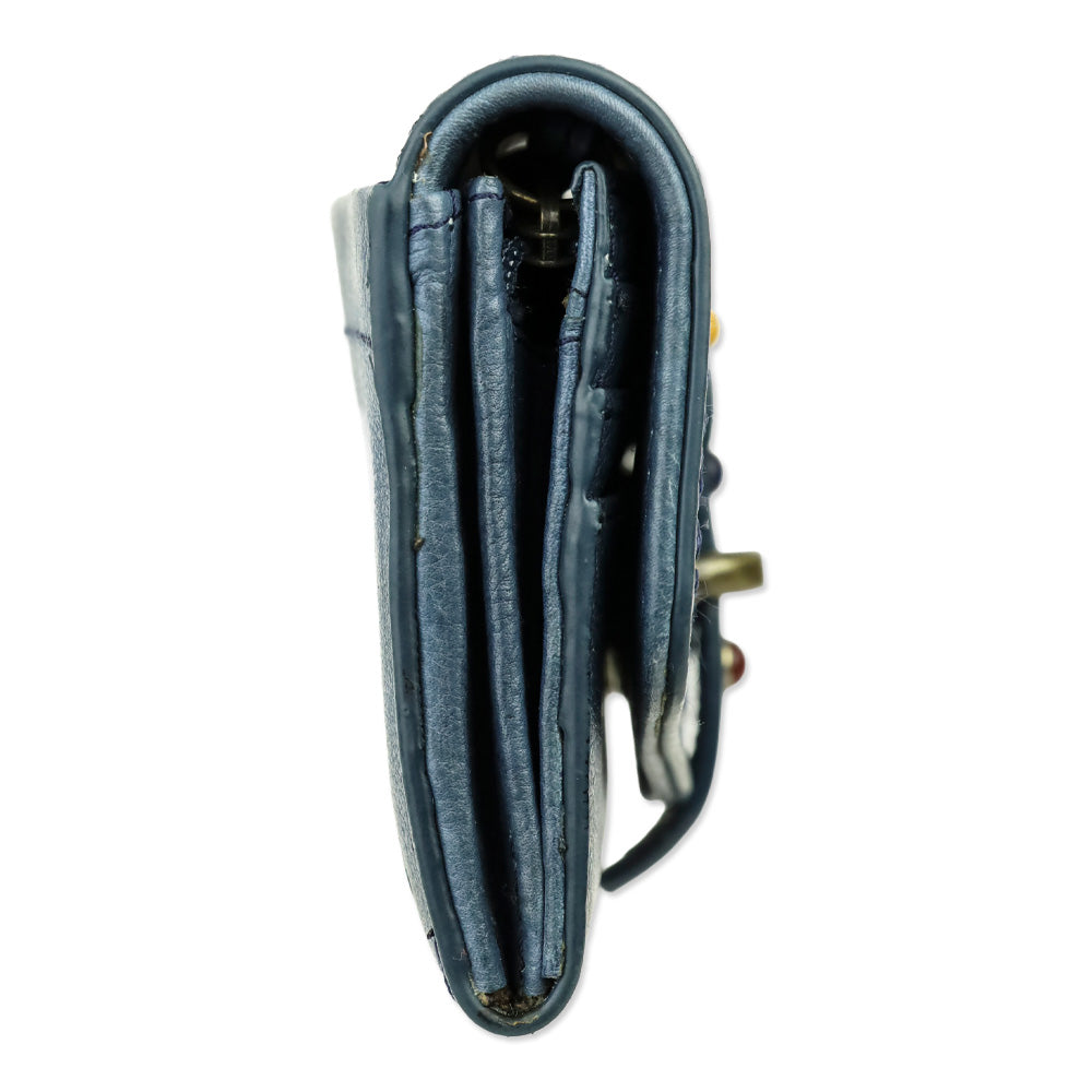 Frye Alessi Blue Studded Leather Continental Wallet