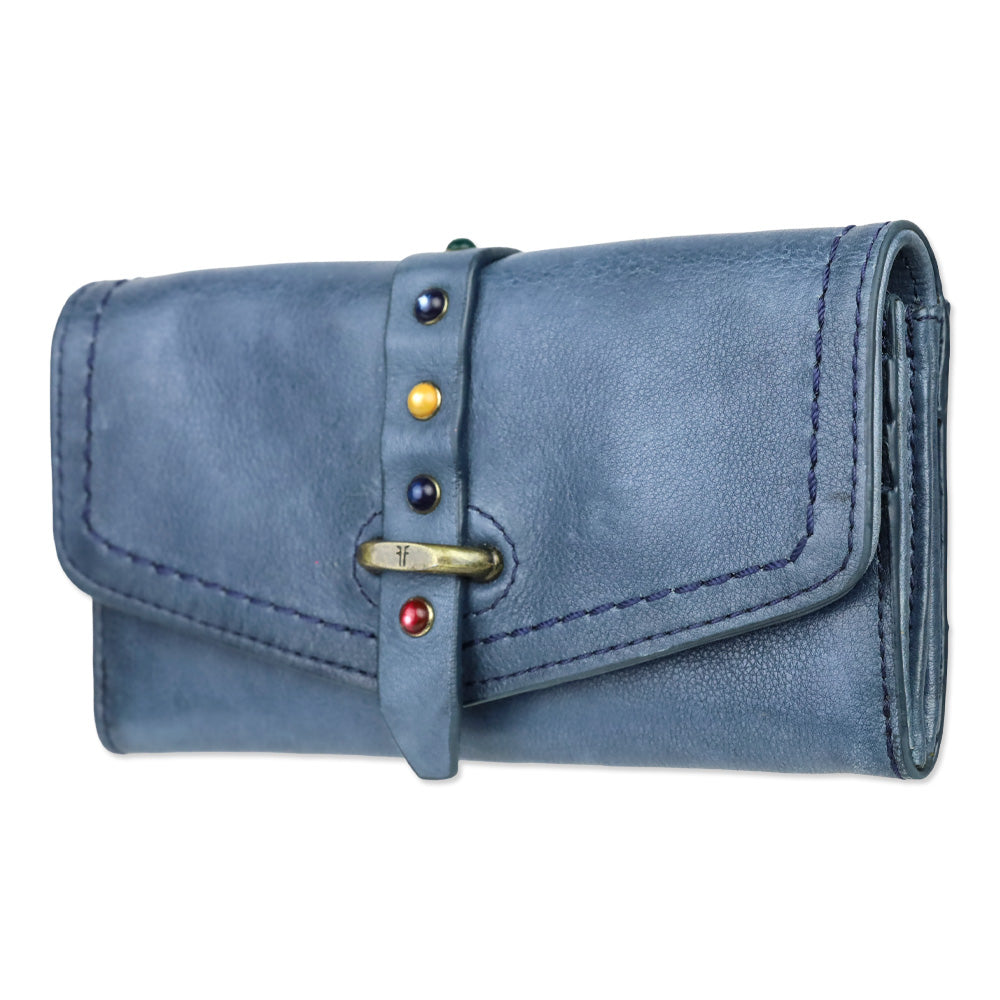 Frye Alessi Blue Studded Leather Continental Wallet