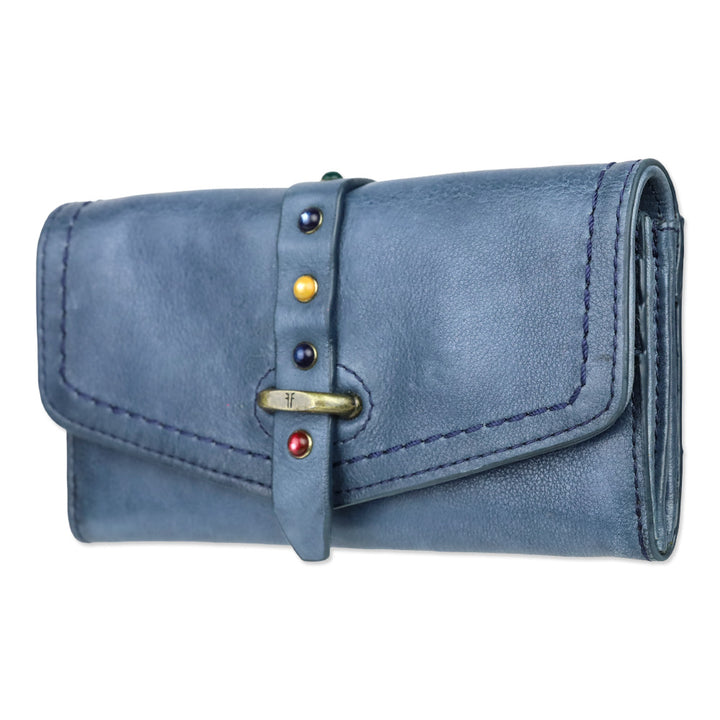 Frye Alessi Blue Studded Leather Continental Wallet