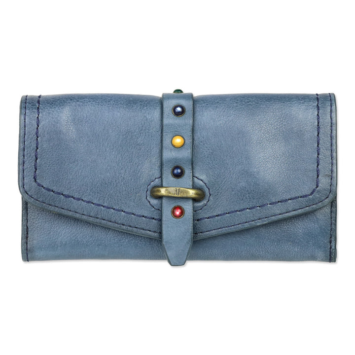 Frye Alessi Blue Studded Leather Continental Wallet