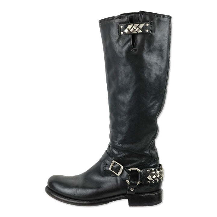 Frye Black Leather Jenna Chain Tall Boot