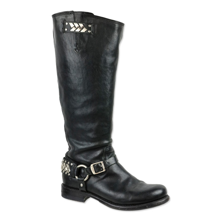 Frye Black Leather Jenna Chain Tall Boot