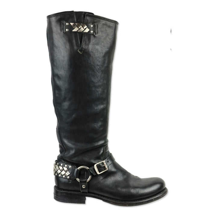Frye Black Leather Jenna Chain Tall Boot