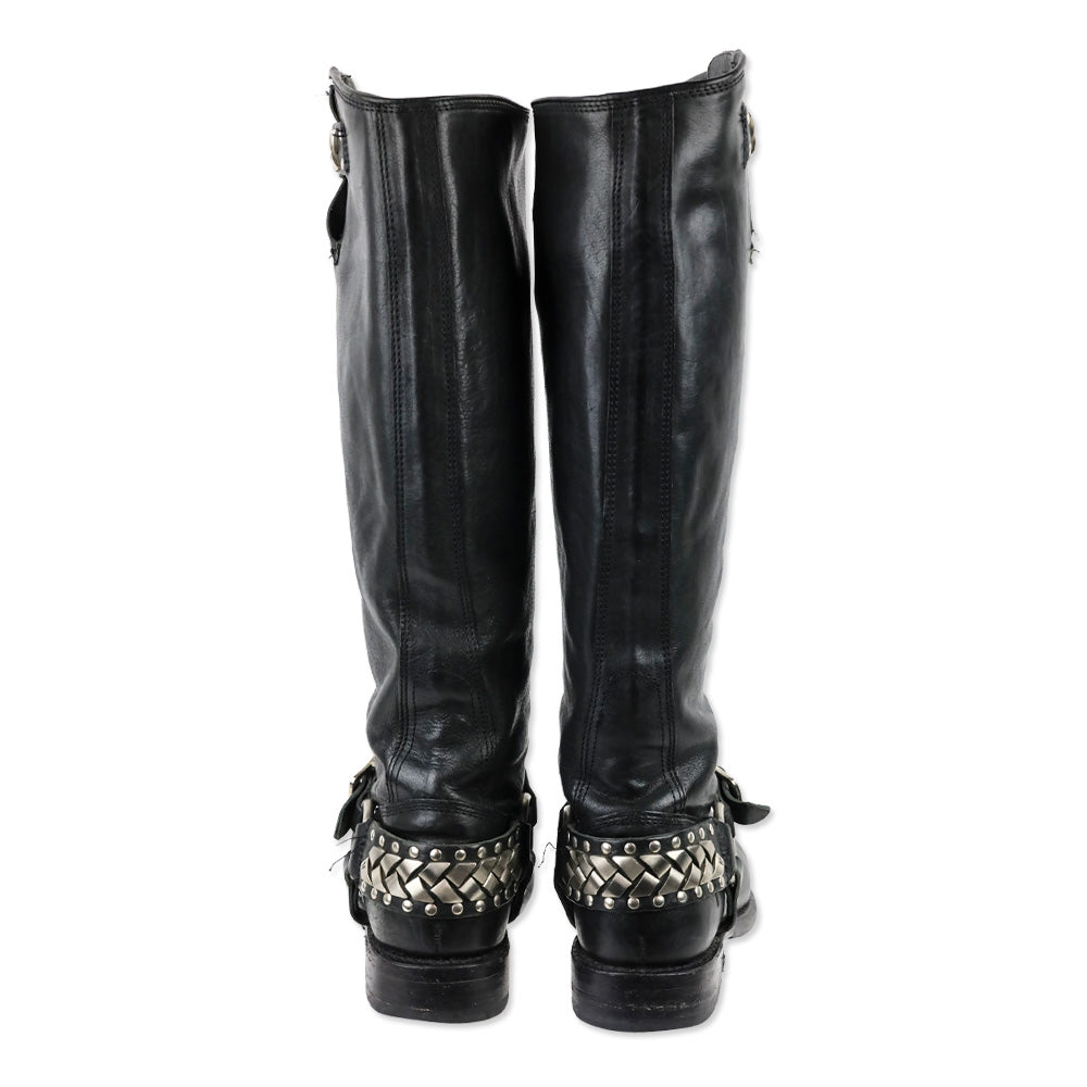 Frye Black Leather Jenna Chain Tall Boot