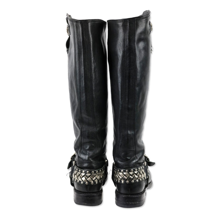 Frye Black Leather Jenna Chain Tall Boot