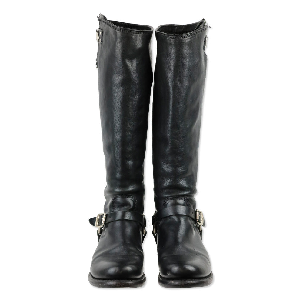 Frye Black Leather Jenna Chain Tall Boot