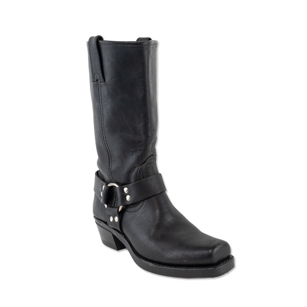 Frye Black Leather Square Toe Moto Boots