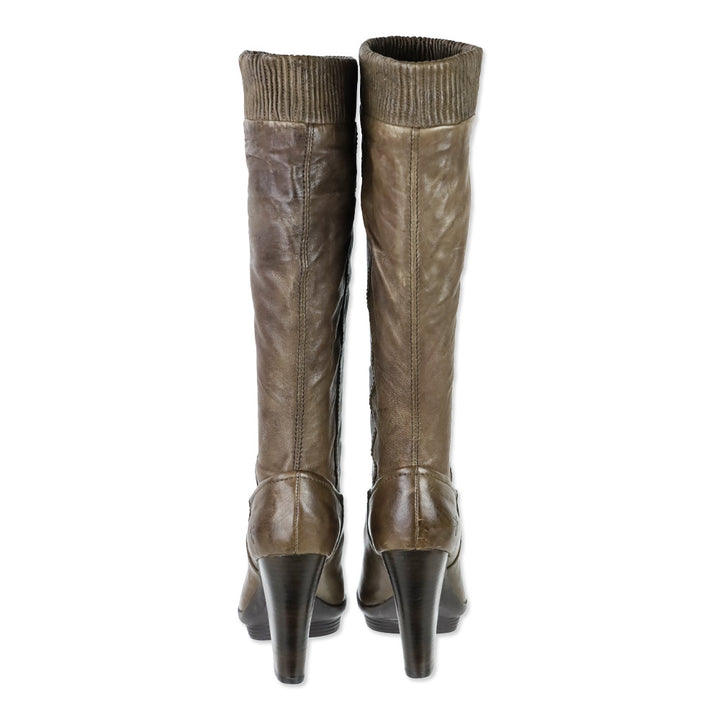 Frye Brown Mimi Scrunch Leather Knee High Heeled Boots
