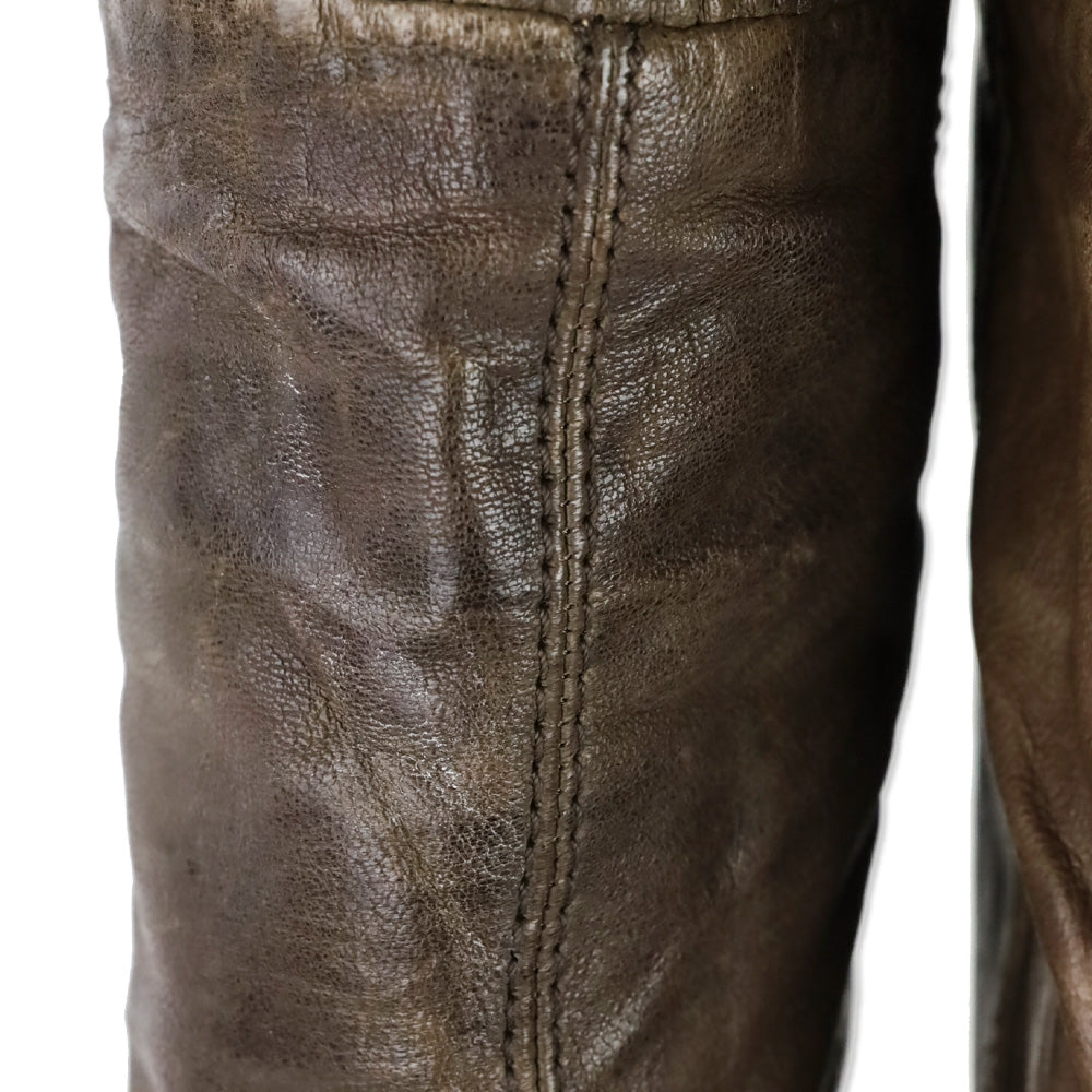 Frye Brown Mimi Scrunch Leather Knee High Heeled Boots