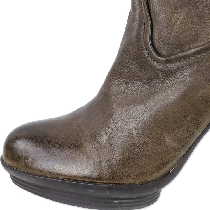 Frye Brown Mimi Scrunch Leather Knee High Heeled Boots