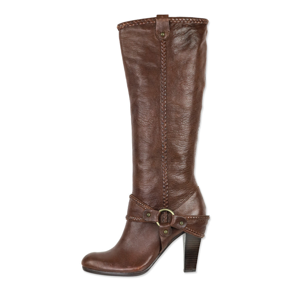 Frye Brown Vicki Tall Braided Harness Boots