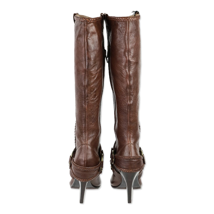 Frye Brown Vicki Tall Braided Harness Boots