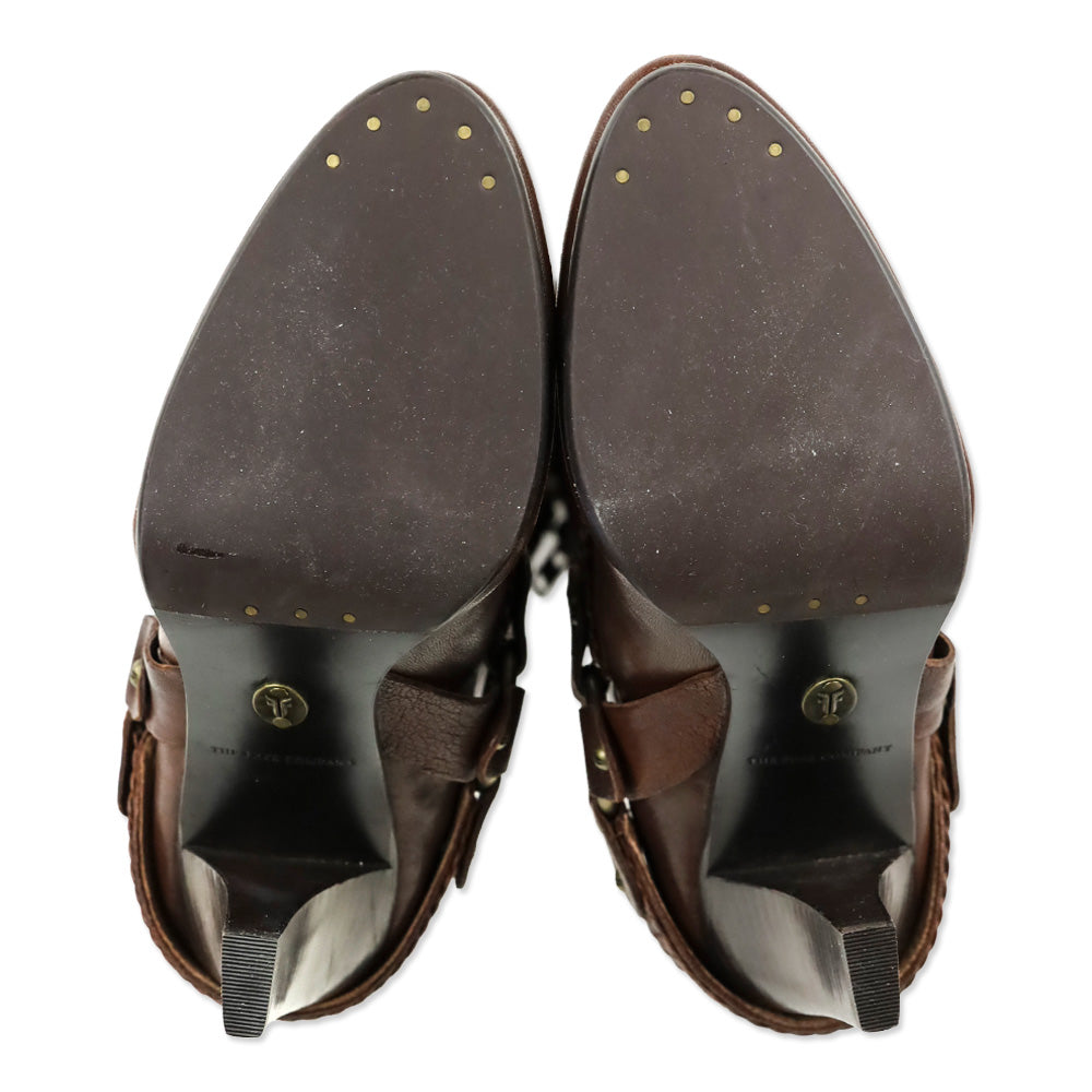 Frye Brown Vicki Tall Braided Harness Boots