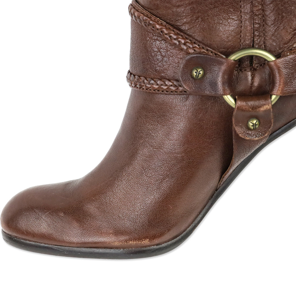 Frye Brown Vicki Tall Braided Harness Boots