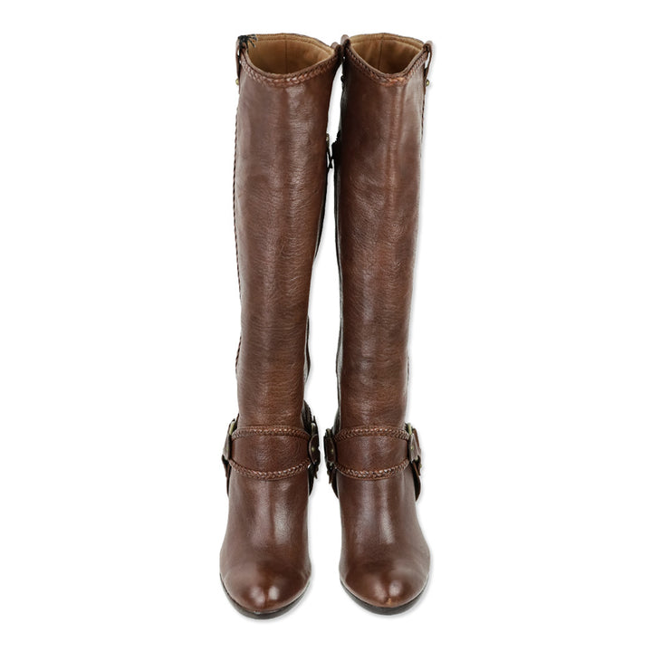 Frye Brown Vicki Tall Braided Harness Boots