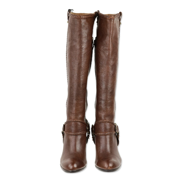 Frye Brown Vicki Tall Braided Harness Boots