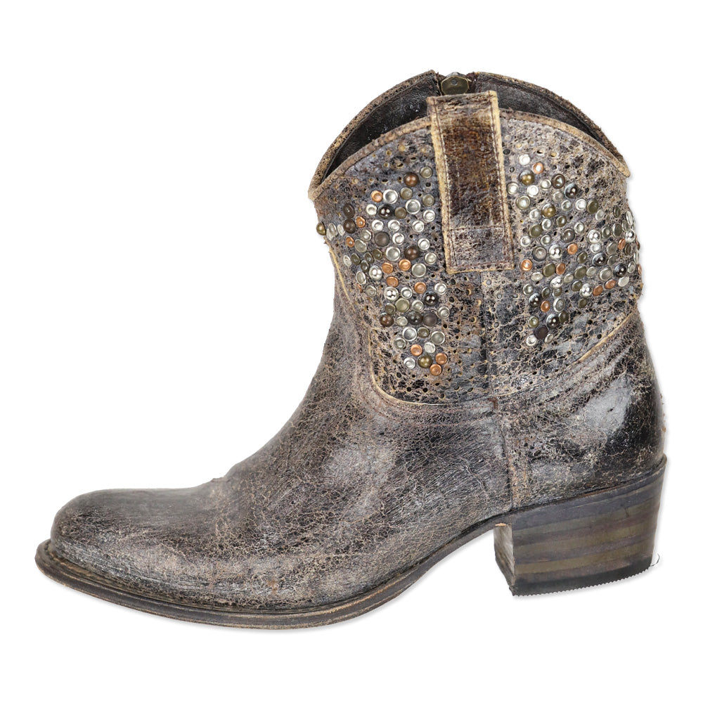 Frye Deborah Brown Distressed Leather Studded Short Western Boots