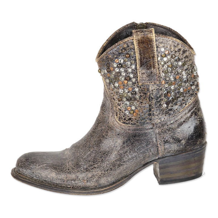 Frye Deborah Brown Distressed Leather Studded Short Western Boots