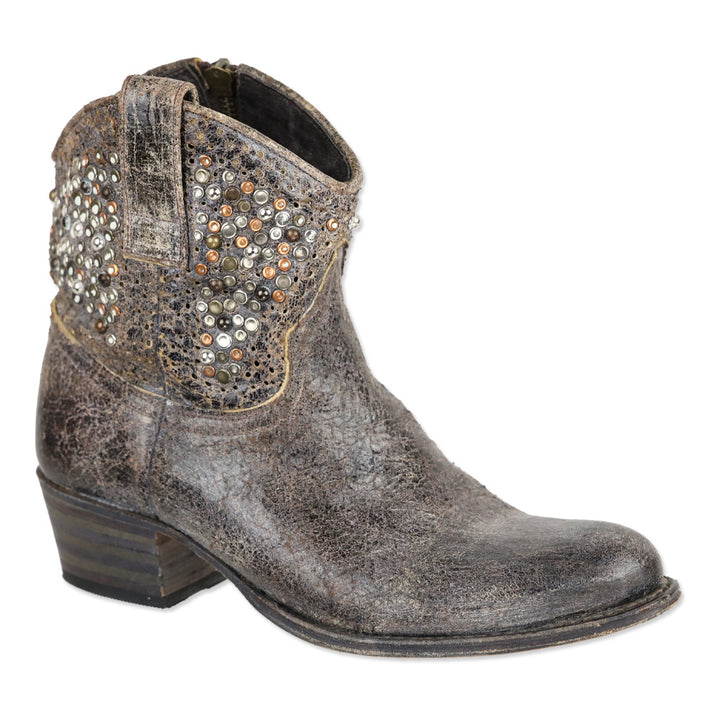 Frye Deborah Brown Distressed Leather Studded Short Western Boots