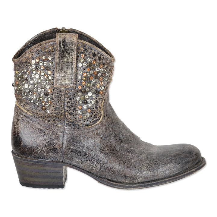 Frye Deborah Brown Distressed Leather Studded Short Western Boots