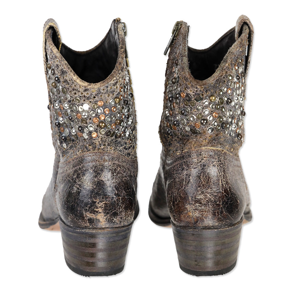 Frye Deborah Brown Distressed Leather Studded Short Western Boots