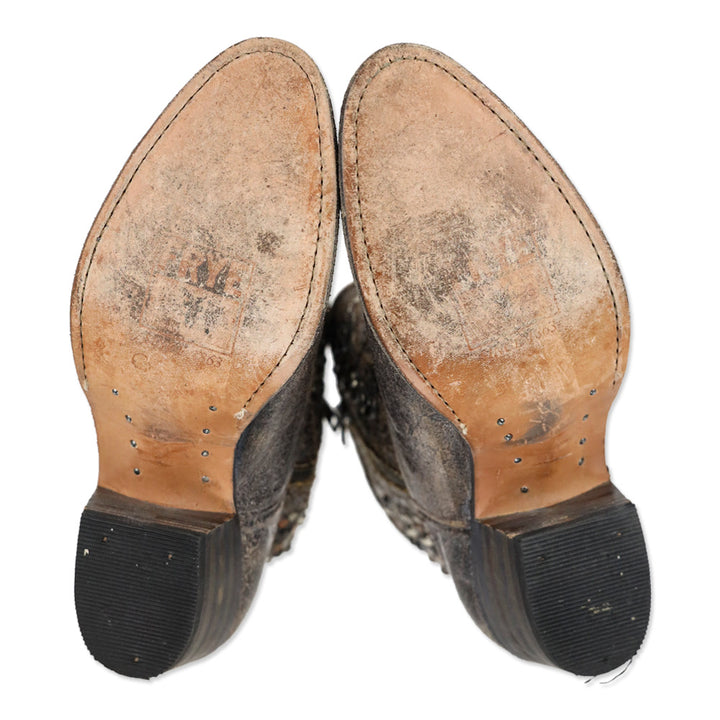 Frye Deborah Brown Distressed Leather Studded Short Western Boots