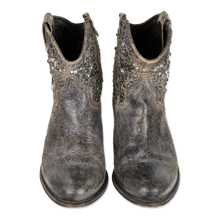 Frye Deborah Brown Distressed Leather Studded Short Western Boots