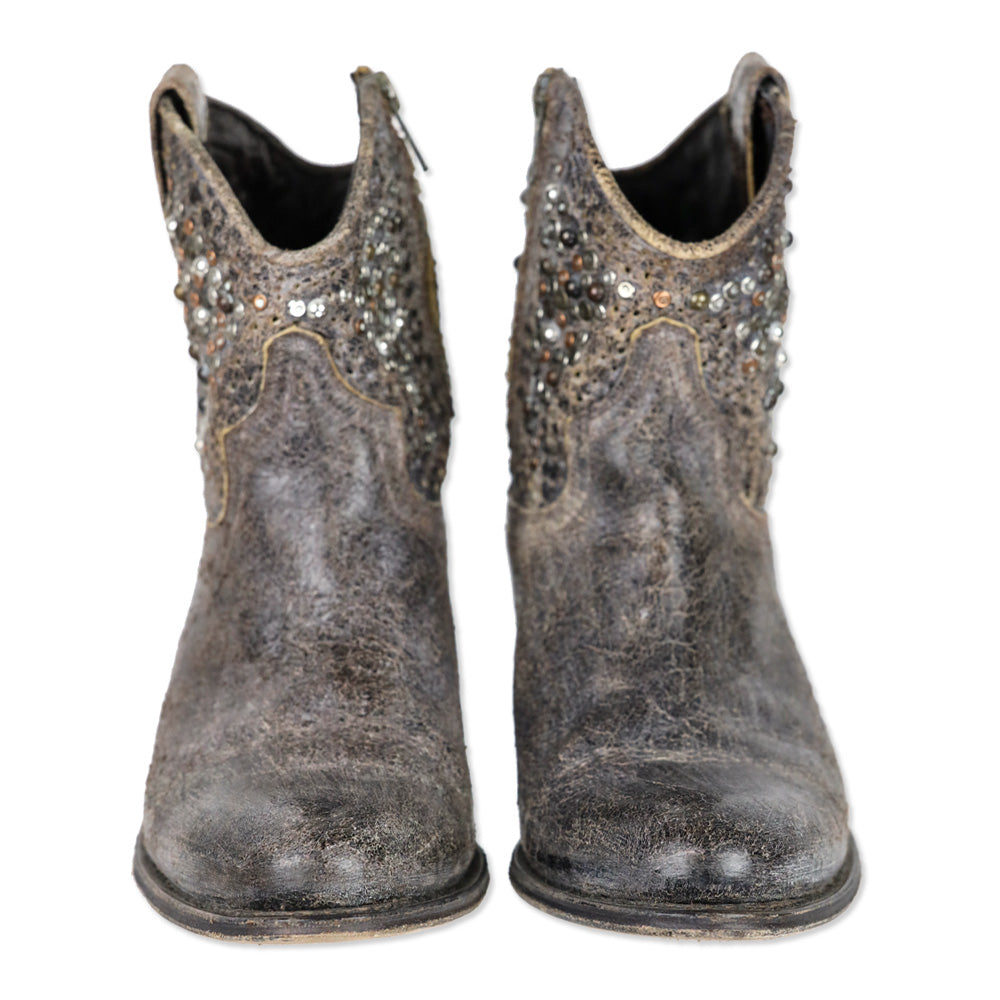 Frye Deborah Brown Distressed Leather Studded Short Western Boots
