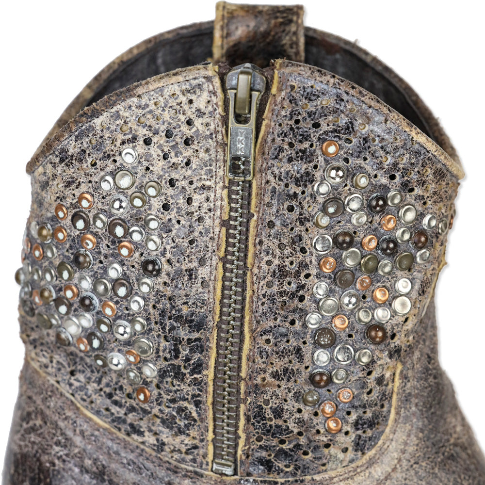 Frye Deborah Brown Distressed Leather Studded Short Western Boots