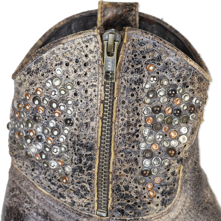 Frye Deborah Brown Distressed Leather Studded Short Western Boots