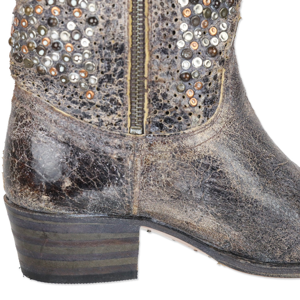 Frye Deborah Brown Distressed Leather Studded Short Western Boots