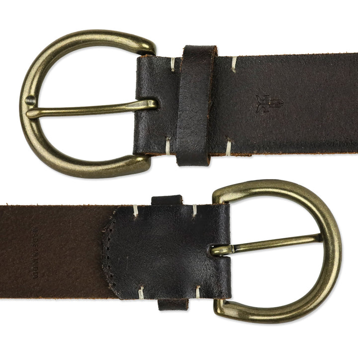 Frye Flat Panel Brown Leather Round Buckle Belt