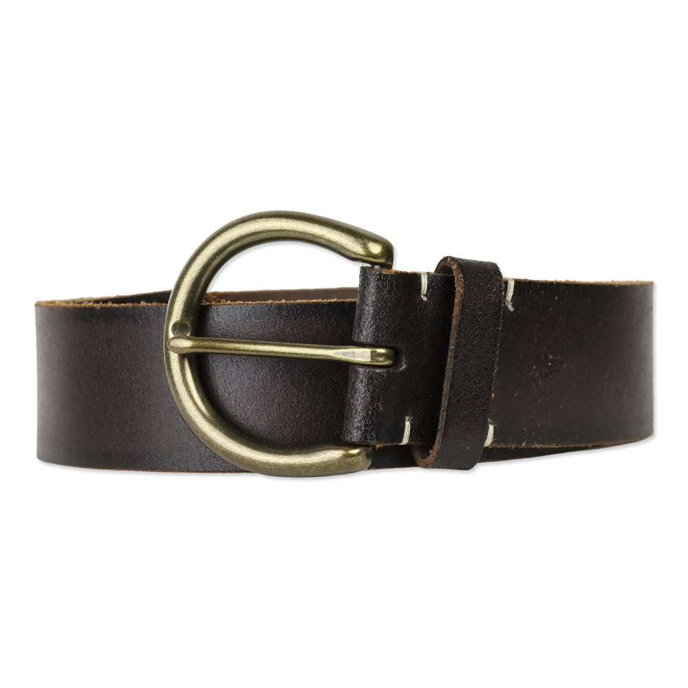 Frye Flat Panel Brown Leather Round Buckle Belt