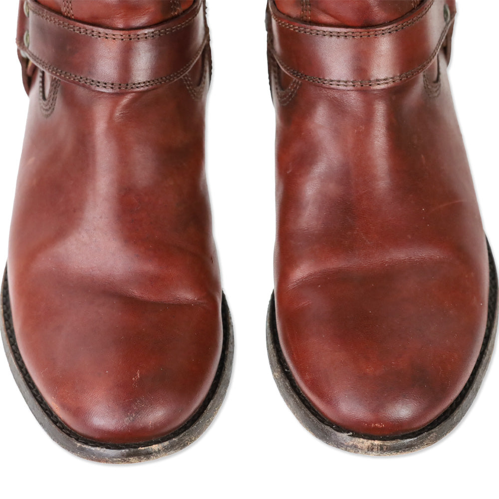 Frye Melissa Burn Red Leather Inside Zipper Harness Riding Boots