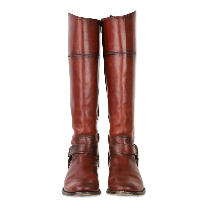 Frye Melissa Burn Red Leather Inside Zipper Harness Riding Boots