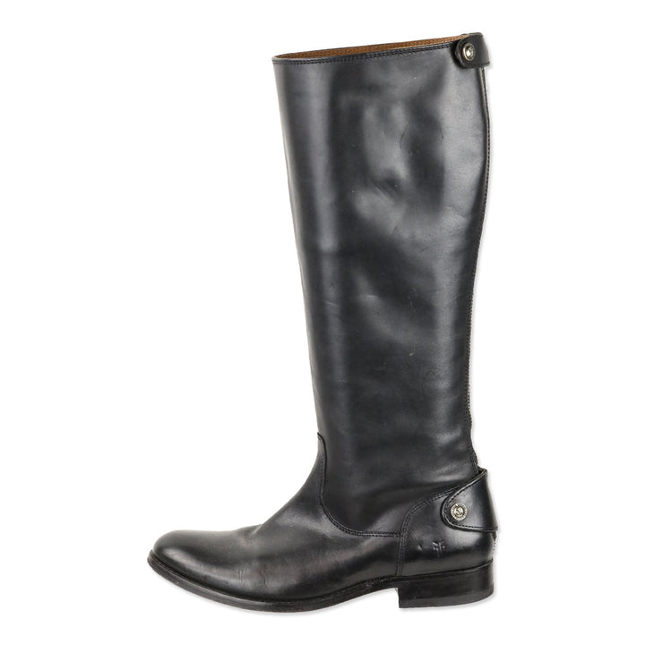 Frye Melissa Button Back Zip Black Leather Riding Boot