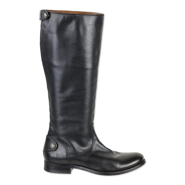 Frye Melissa Button Back Zip Black Leather Riding Boot