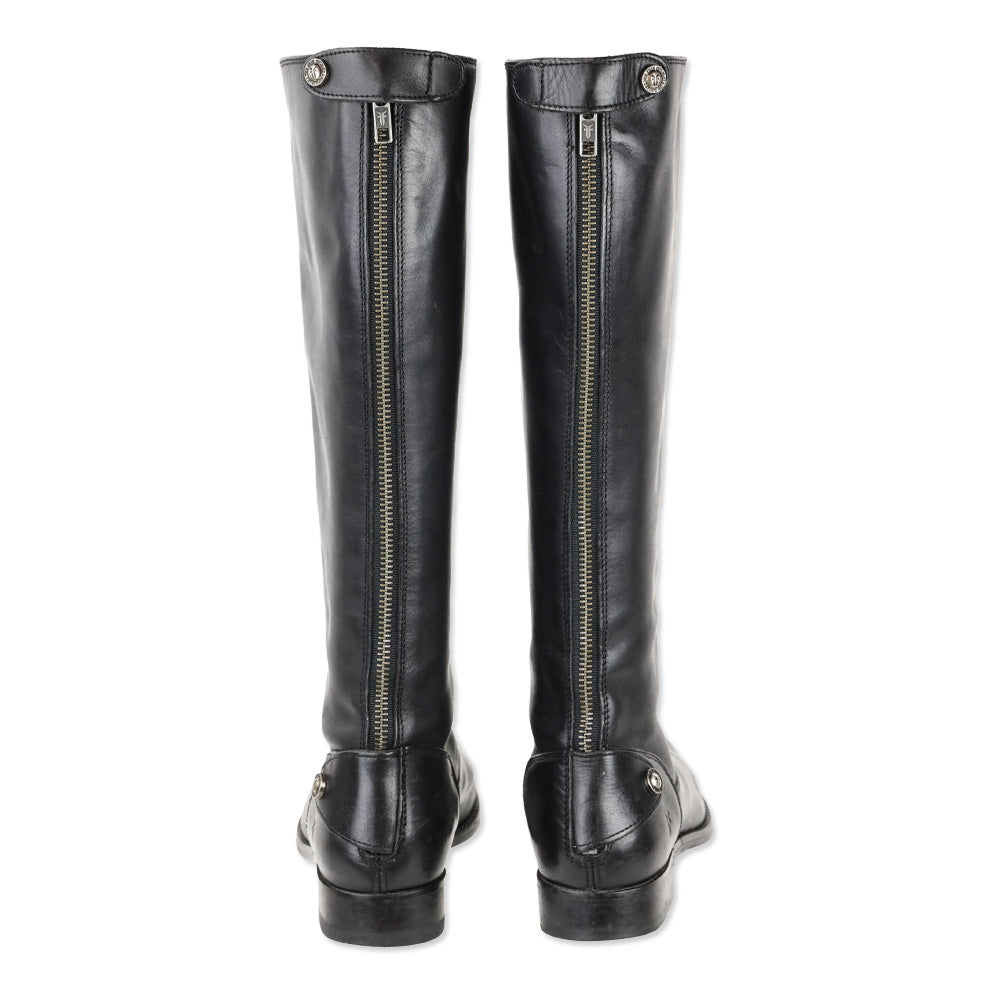 Frye Melissa Button Back Zip Black Leather Riding Boot