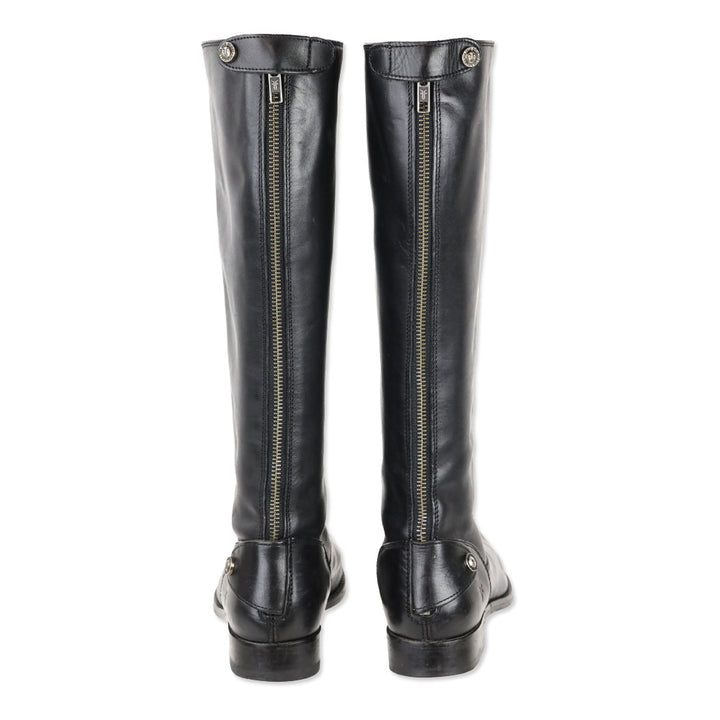 Frye Melissa Button Back Zip Black Leather Riding Boot