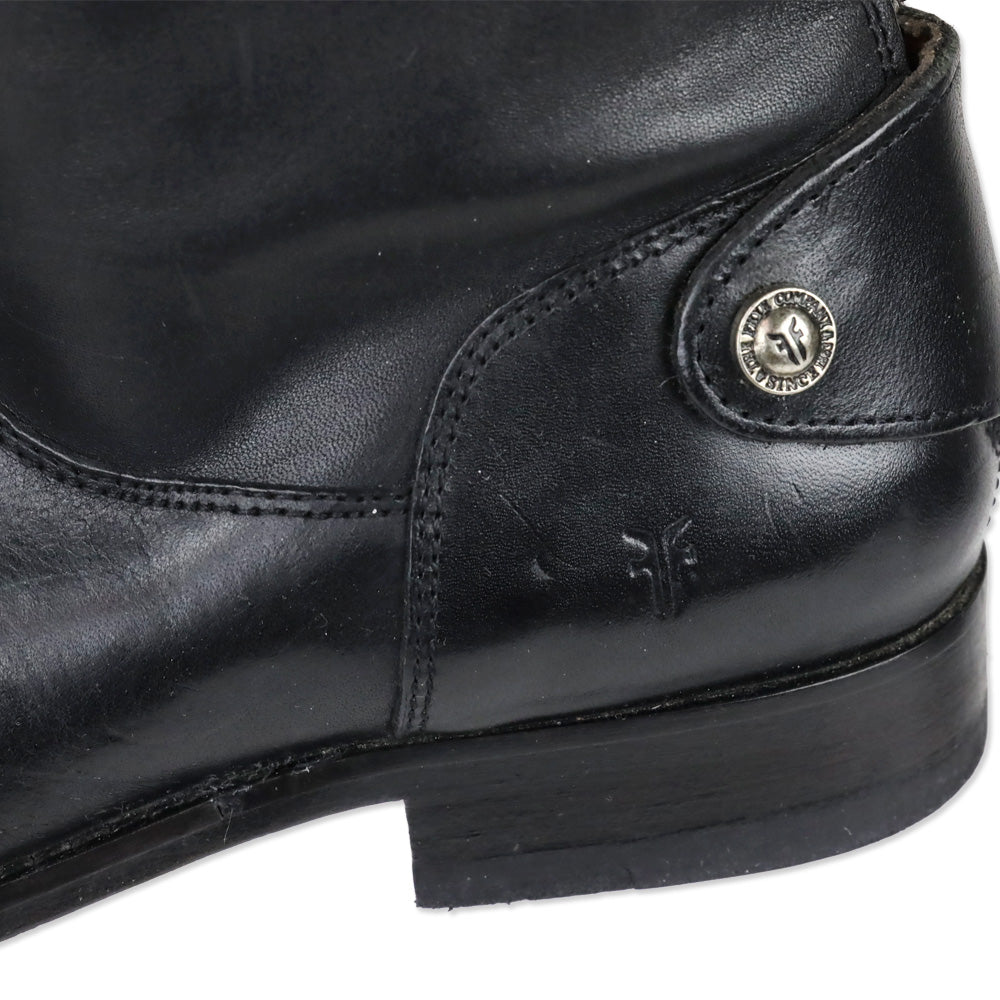 Frye Melissa Button Back Zip Black Leather Riding Boot