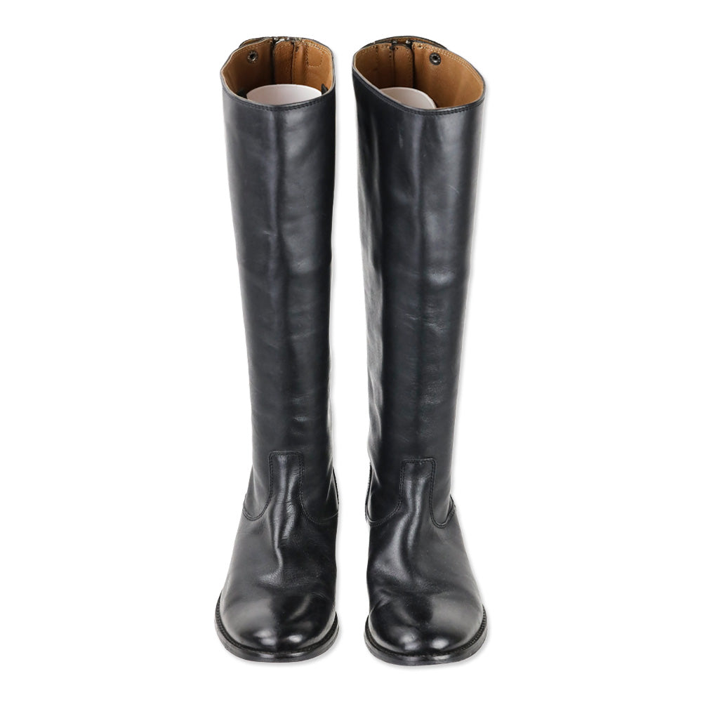 Frye Melissa Button Back Zip Black Leather Riding Boot
