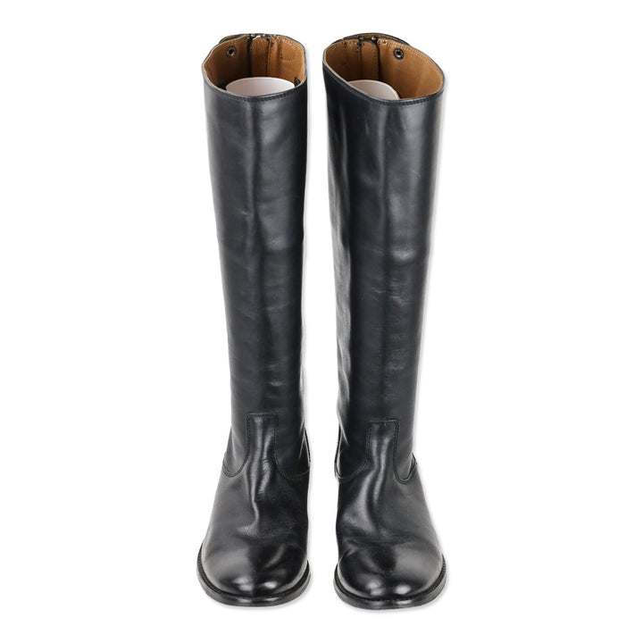 Frye Melissa Button Back Zip Black Leather Riding Boot