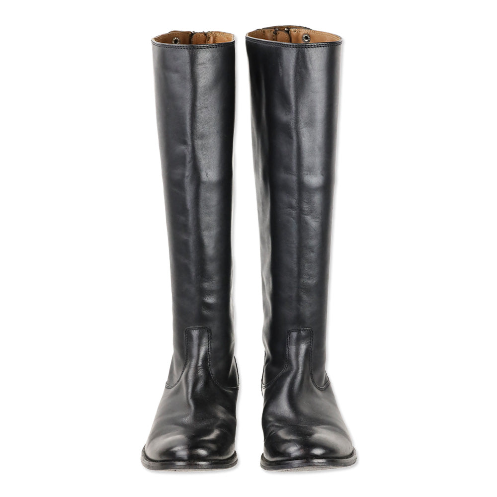 Frye Melissa Button Back Zip Black Leather Riding Boot