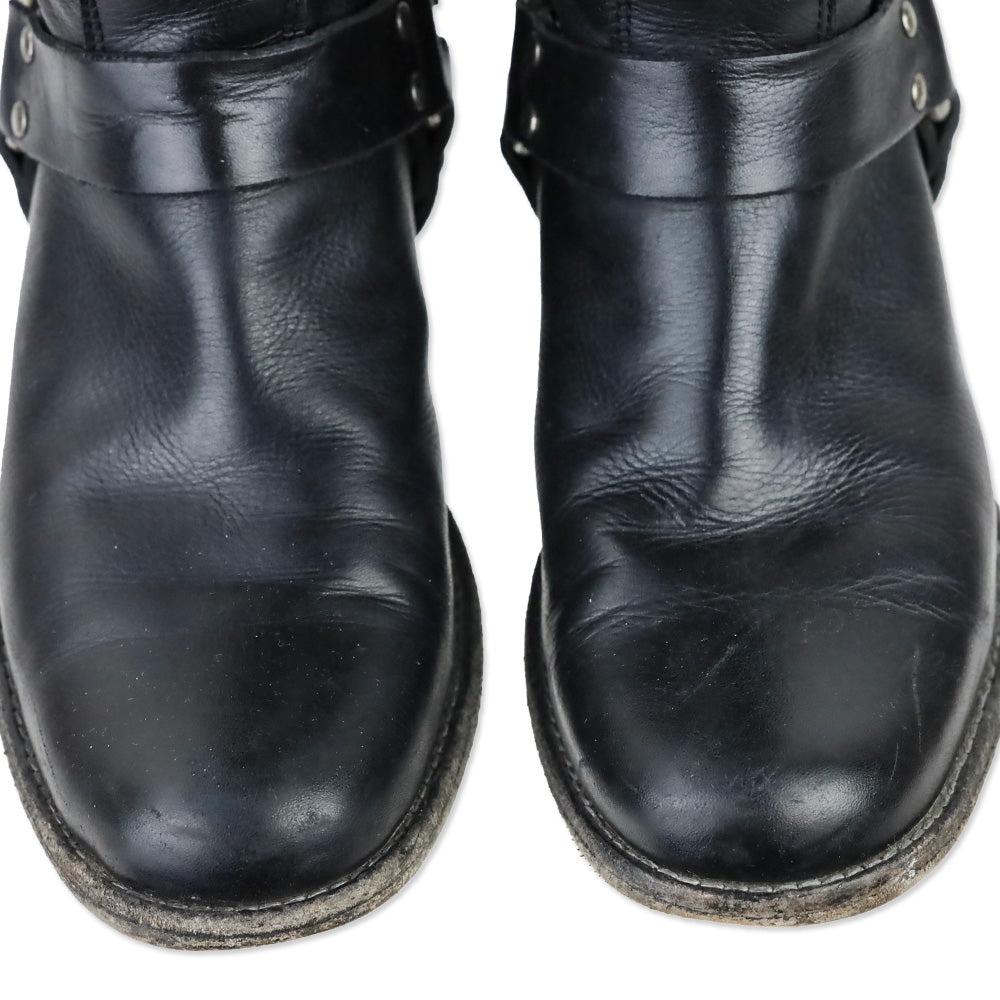 Frye Phillip Black Leather Back Zipper Harness Riding Boots