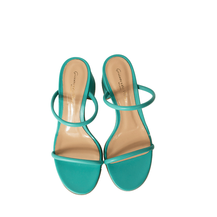 Gianvito Rossi Leather Open Toe Sandals in Teal