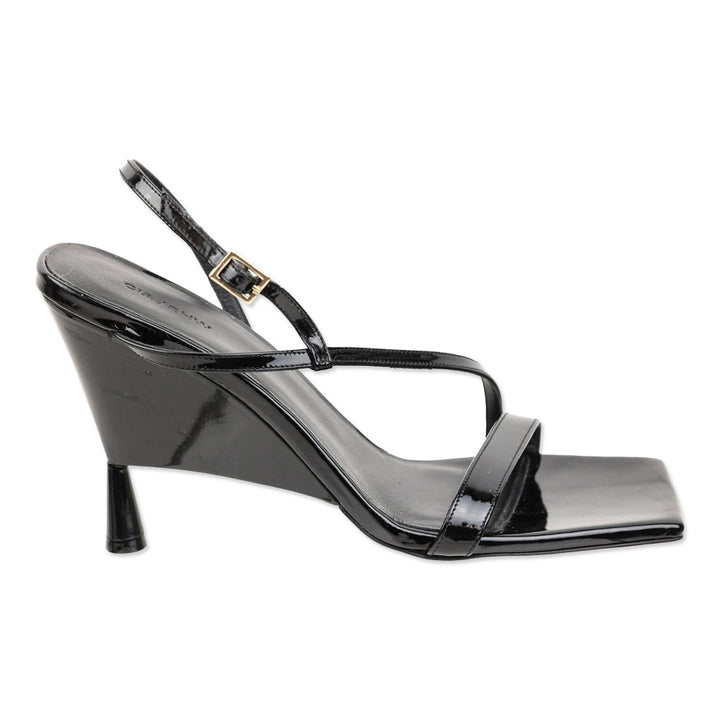 GIA/RHW Rosie 5 Black Patent Leather Slingback Wedge Sandals