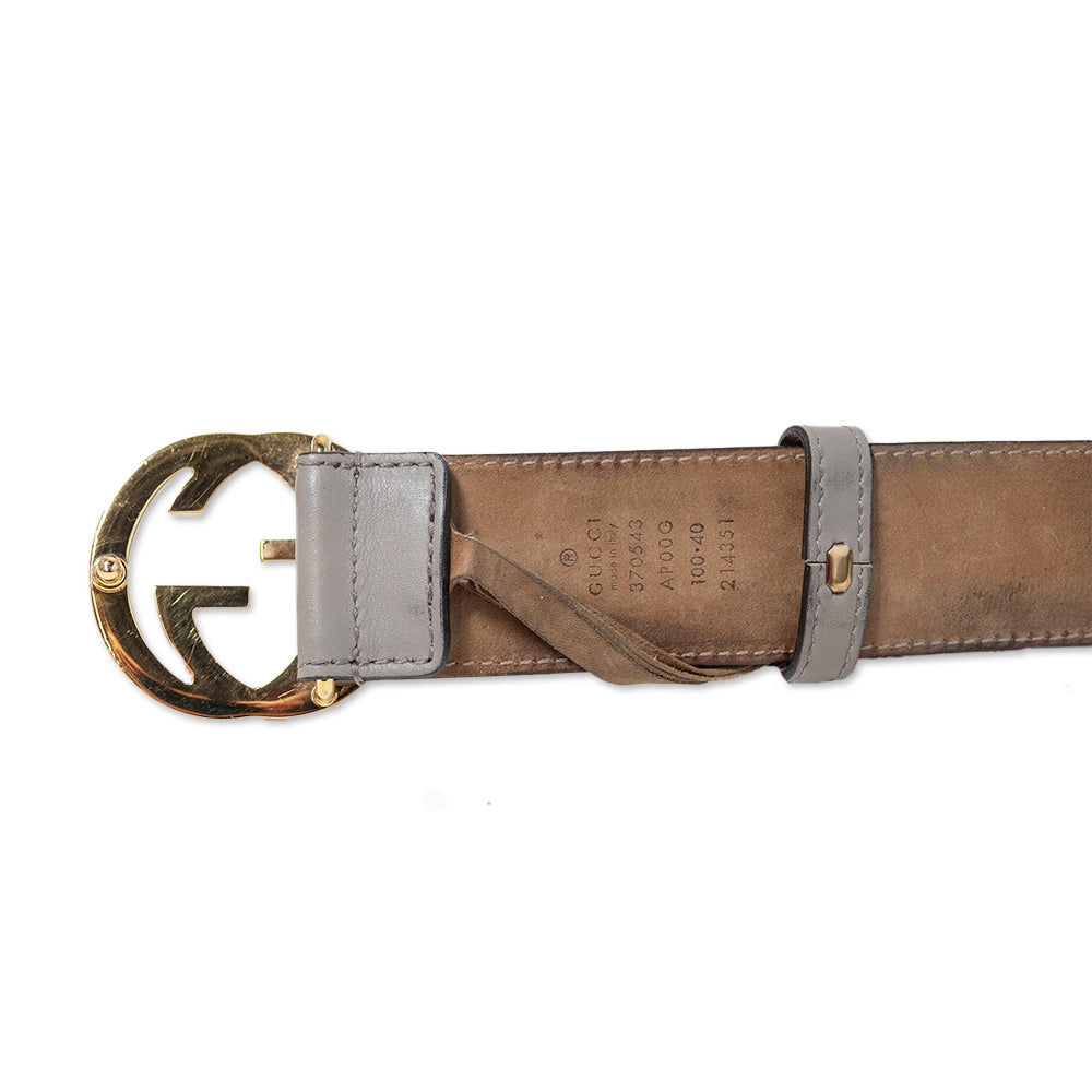 GUCCI GRAY AND GOLD GG LEATHER BELT