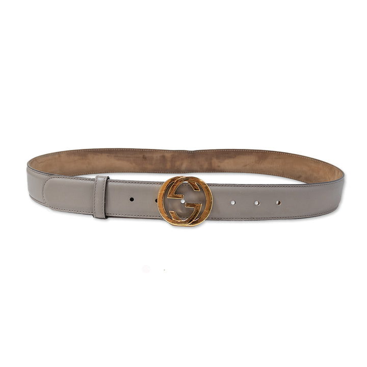 GUCCI GRAY AND GOLD GG LEATHER BELT