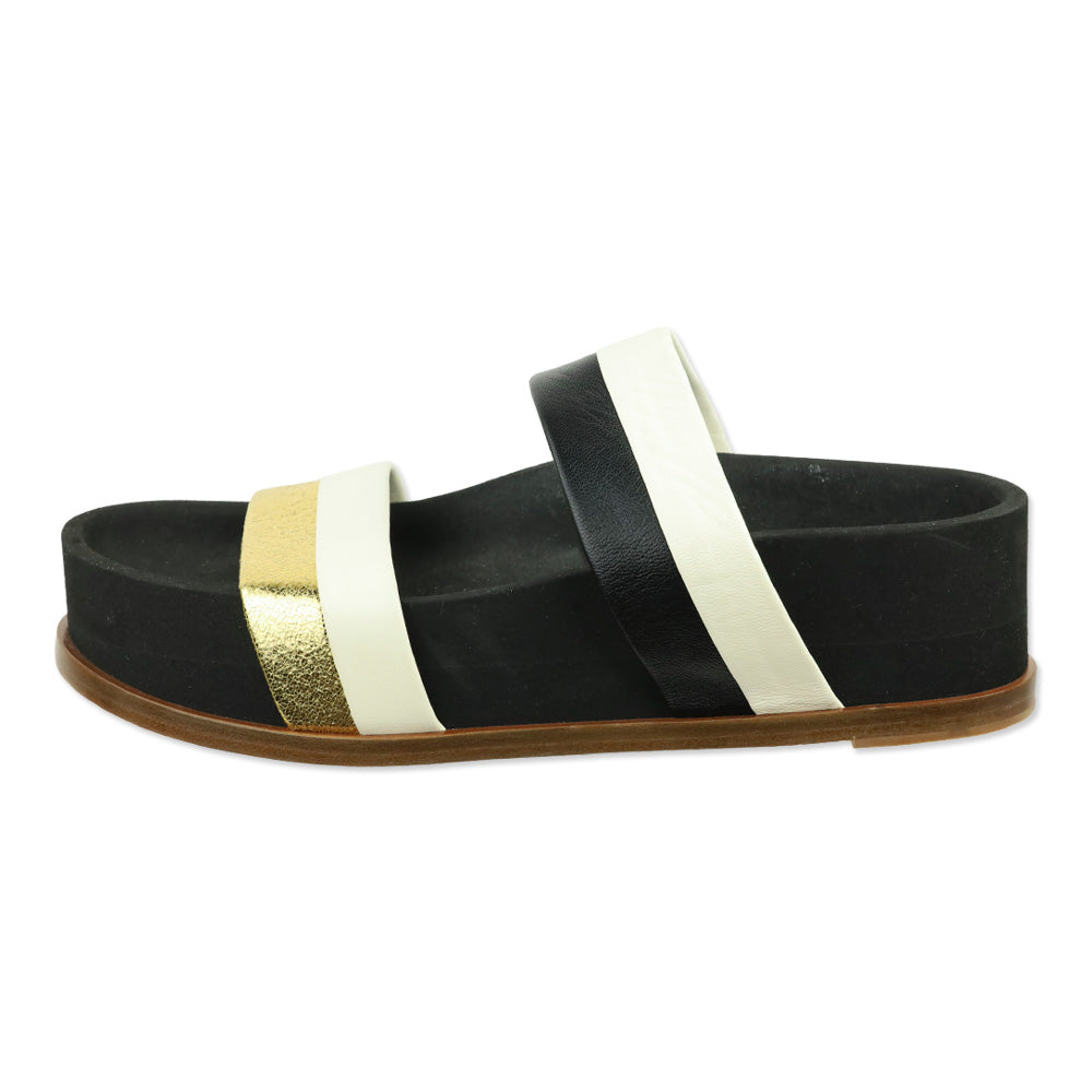 Gabriela Hearst S/S RTW 2023 Black Striker Color-block Leather Platform Slides